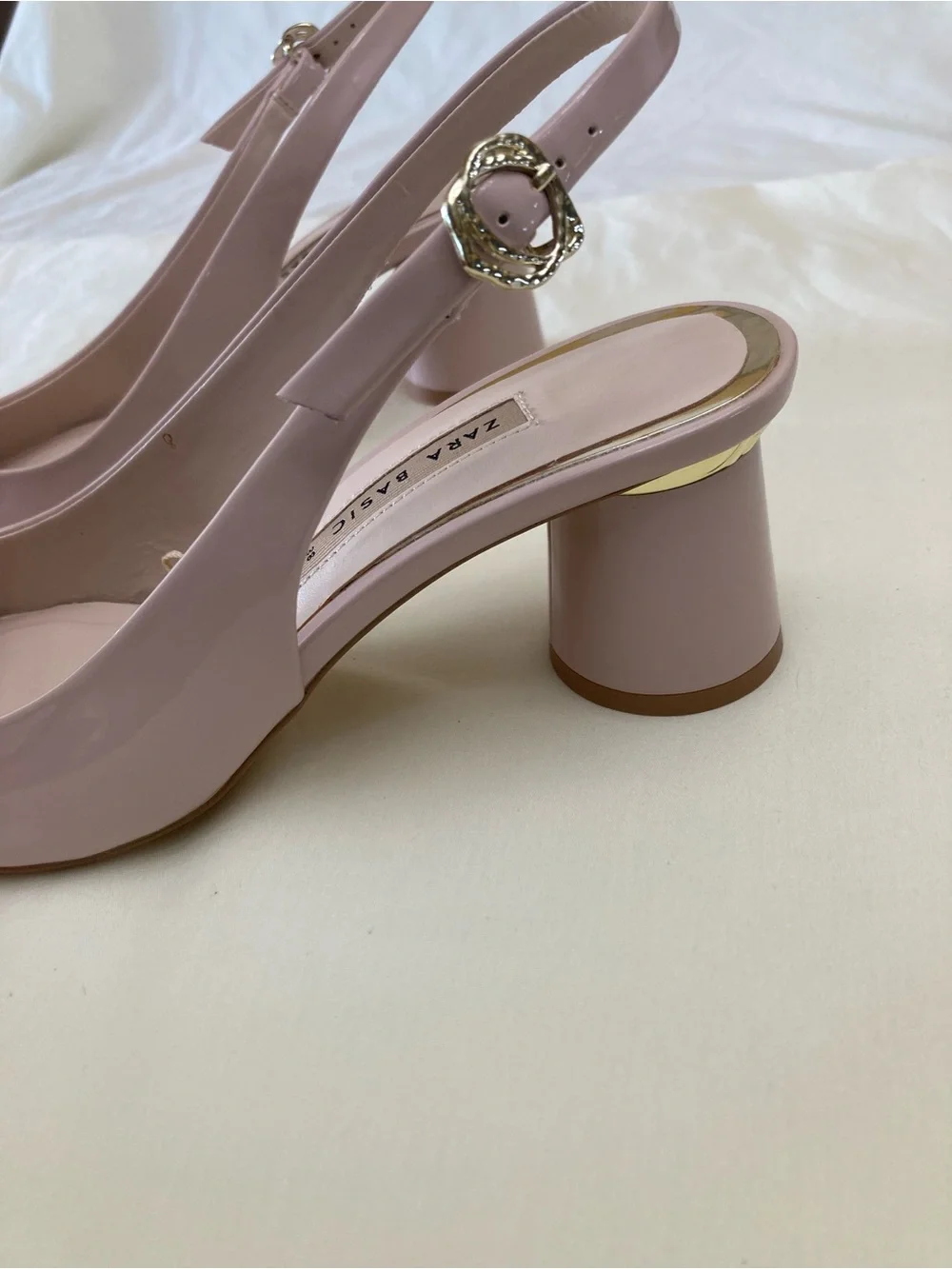 Zara Basic Pale Pink Patent Slingback Pointed Toe Heels US 7.5